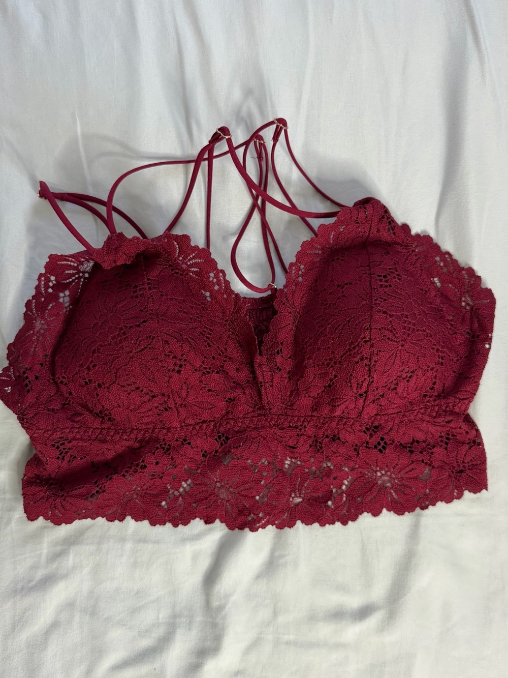 PINK Victoria's Secret Burgundy Lace Bralette with Strappy Back